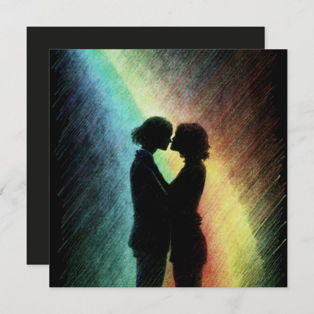 Cartão De Festividades Casal lésbica no arco-íris (Frente/Verso)