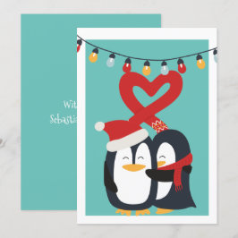 Cartão De Festividades Casal Pinguim Bonito Personalizado Natal