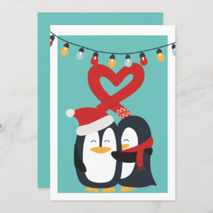 Cartão De Festividades Casal Pinguim Bonito Personalizado Natal