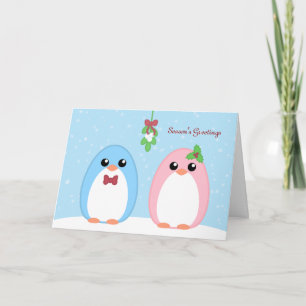 Cartão De Festividades Casal Pinguim Feriado Fresco