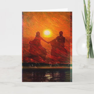 Cartão De Festividades Casal romântico no pôr do sol em cavalo