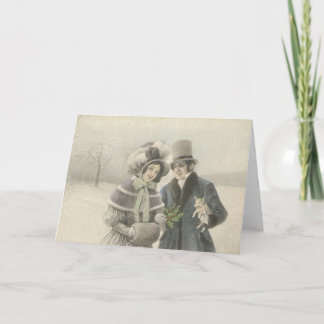 Cartão De Festividades Casal Vintage com Baby Pig