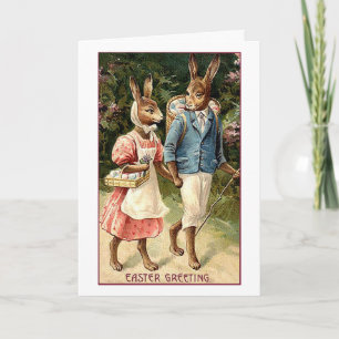 Cartão De Festividades Casal Vintage Easter Bunny Loving