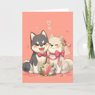 Cartão De Festividades Casamento Bonito de Cães de Anime