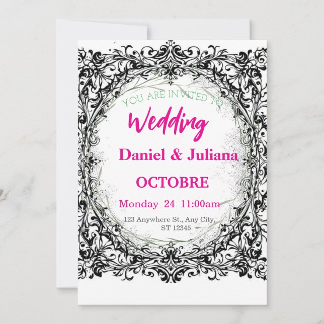 Cartão De Festividades casamento, convite, floral, rosa, elegante, românt (Frente)