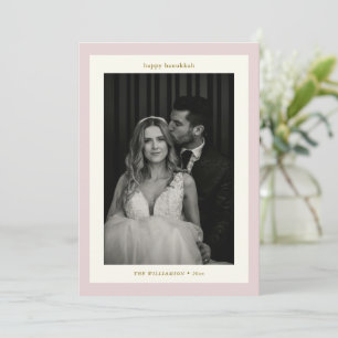 Cartão De Festividades Casamento Cor-de-Rosa Minimalista Casal Duas Fotos