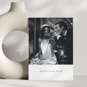 Cartão De Festividades Casamento de Foto de Ano Novo Preto Moderno Minima