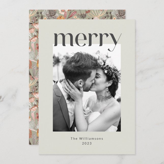 Cartão De Festividades Casamento de Foto Floral Boho Rustic Sage Taupe (Frente/Verso)