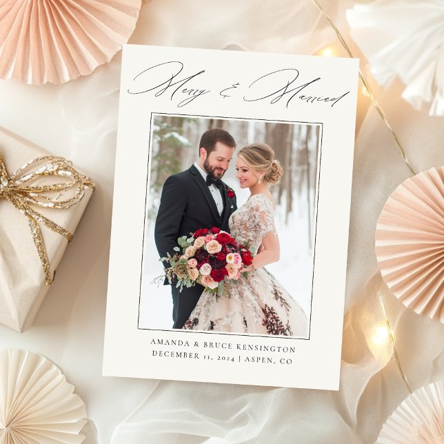 Cartão De Festividades Casamento de Fotografias Elegante de feliz e Casad (Criador carregado)