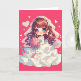 Cartão De Festividades Casamento de noiva de anime Girl Chibi