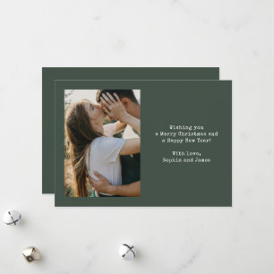 Cartão De Festividades Casamento de Tipografia Simples Foto Verde Natal