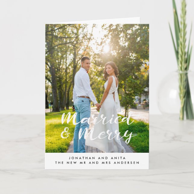 Cartão De Festividades Casamento e alegre caligrafia de casamento (Frente)