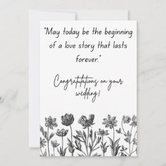 Cartão De Festividades Casamento Floral Preto e Branco comemorando
