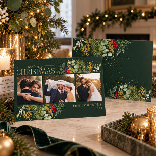 Cartão De Festividades Casamento Foto Botânica Verde Moderna 3