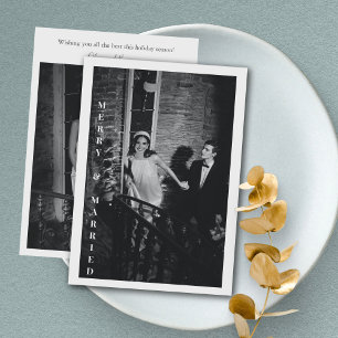 Cartão De Festividades Casamento Foto de Noiva Casada Alegre Minimalista