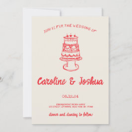 Cartão De Festividades Casamento Moderno De Bolo Vermelho Quirky De Mão R