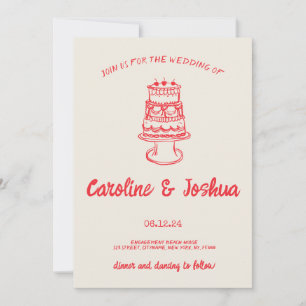 Cartão De Festividades Casamento Moderno De Bolo Vermelho Quirky De Mão R