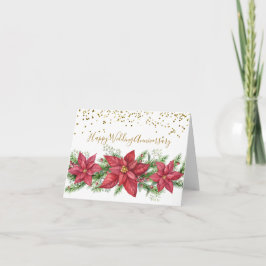 Cartão De Festividades Casamento no Natal com Poinsettias