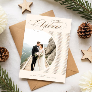 Cartão De Festividades Casamento Recém-Casados Foto Natal Elegante