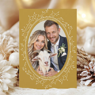 Cartão De Festividades Casamento Rústico Boho Foto Alegre e Casado Dourad