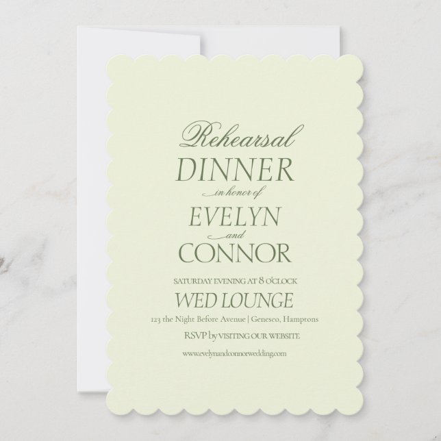 Cartão De Festividades Casamento Verde do Janto de Ensaios Elegante (Frente)
