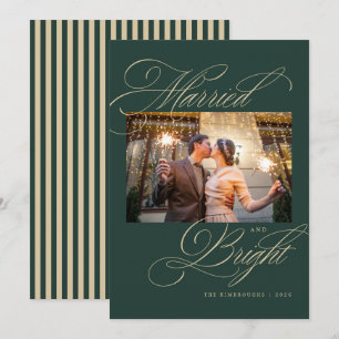 Cartão De Festividades Casamento Verde e Foto de Recém-Casados no Natal B