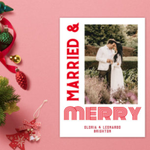 Cartão De Festividades Casamento Vermelho Casados e Alegres