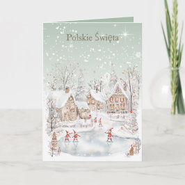 Cartão De Festividades Casas de neve de inverno no Natal polonês