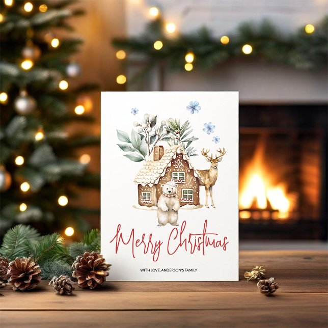 Cartão De Festividades Casas de Pão-de-Água, Urso Polar e Reindee (Criador carregado)