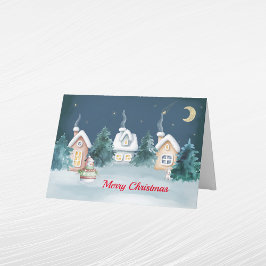 Cartão De Festividades Casas de Papelão de Natal Coelho Árvores Aquarela