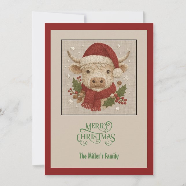 Cartão De Festividades Casca russa com Vaca Highland com Santa Hat (Frente)