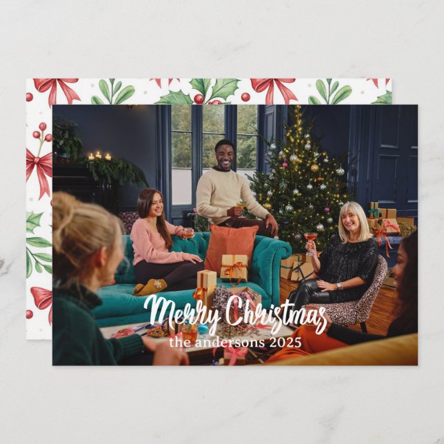 Cartão De Festividades Castanho Castor Aquarela |Feliz Natal (Frente/Verso)