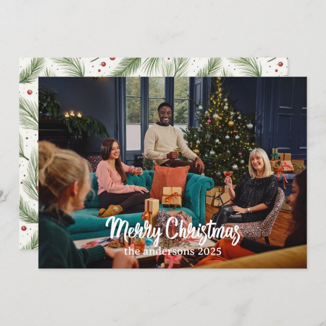 Cartão De Festividades Castanho Castor Aquarela |Feliz Natal (Frente/Verso)