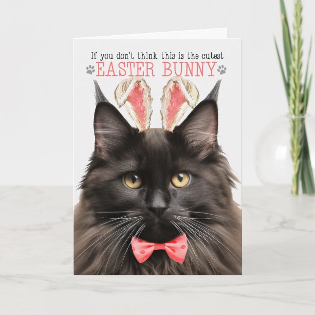 Cartão De Festividades Castanho Maine Coon Cat em Bunny Ears para Páscoa (Frente)