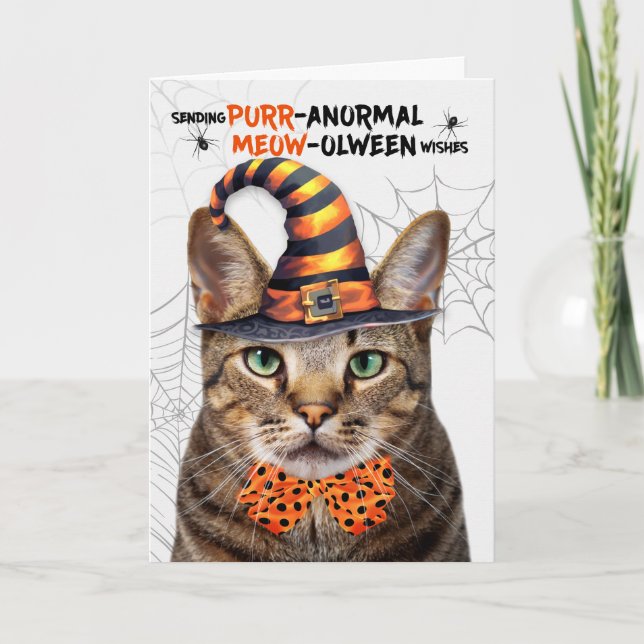 Cartão De Festividades Castanho Tabby Halloween Cat PURRanormal MEOWolbet (Frente)