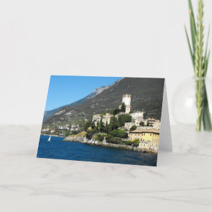 Cartão De Festividades Castle e Lake Garda em Malcesine, Lago Garda