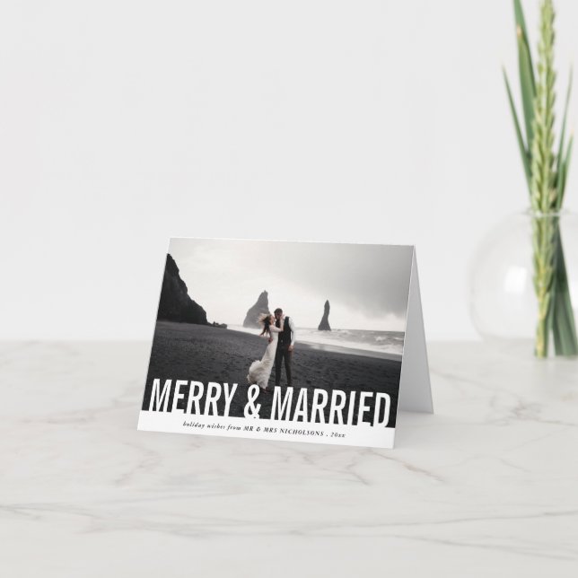 Cartão De Festividades Casual Merry & Married | Modern Holiday Photo (Frente)