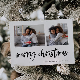 Cartão De Festividades Casual Script Duas Fotos em Grid | Feliz Natal