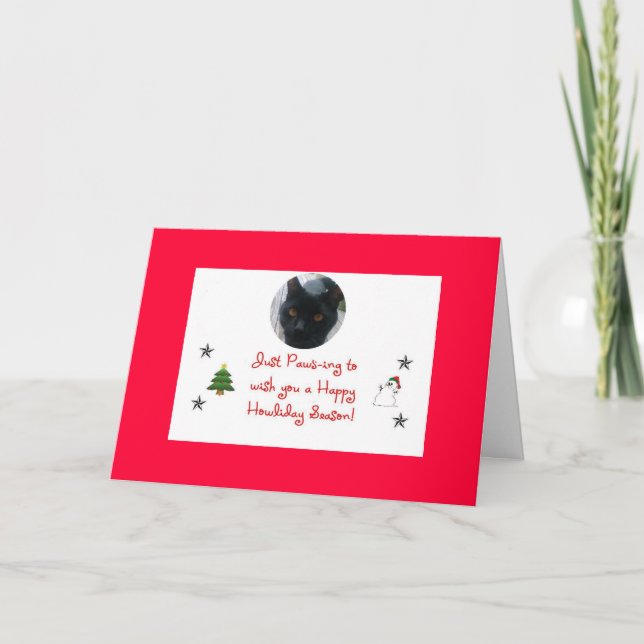 Cartão De Festividades cat holiday card (Frente)