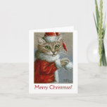Cartão De Festividades Cat in Santa Hat, Merry Christmas! Note Card<br><div class="desc">From my drawing 'My bobble fell off!'. Poor kitty has to fix his hat before he goes out,  but he still wants to wish you a Merry Christmas.</div>