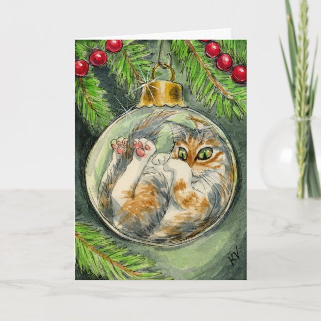 Cartão De Festividades Cat in the Christmas ornament card (Frente)