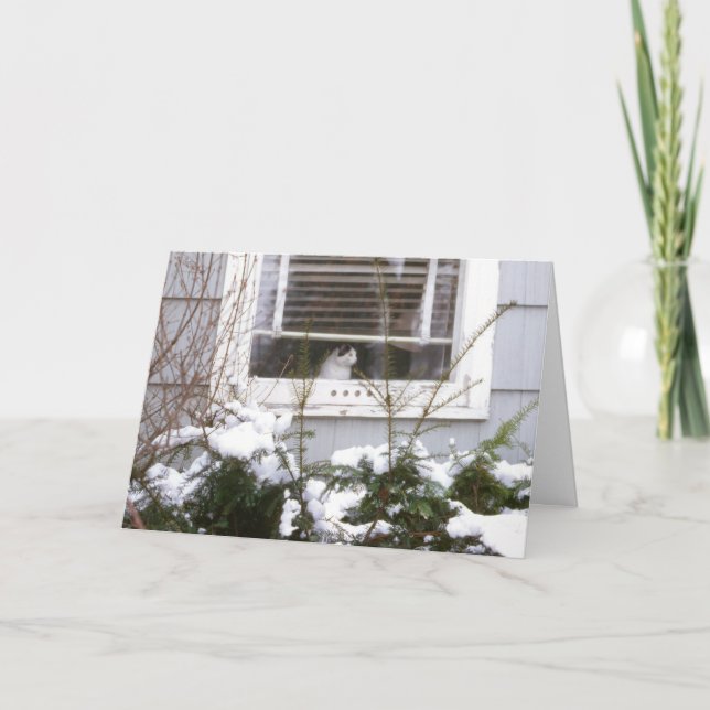 Cartão De Festividades Cat in Window Christmas Pretty Black & White (Frente)