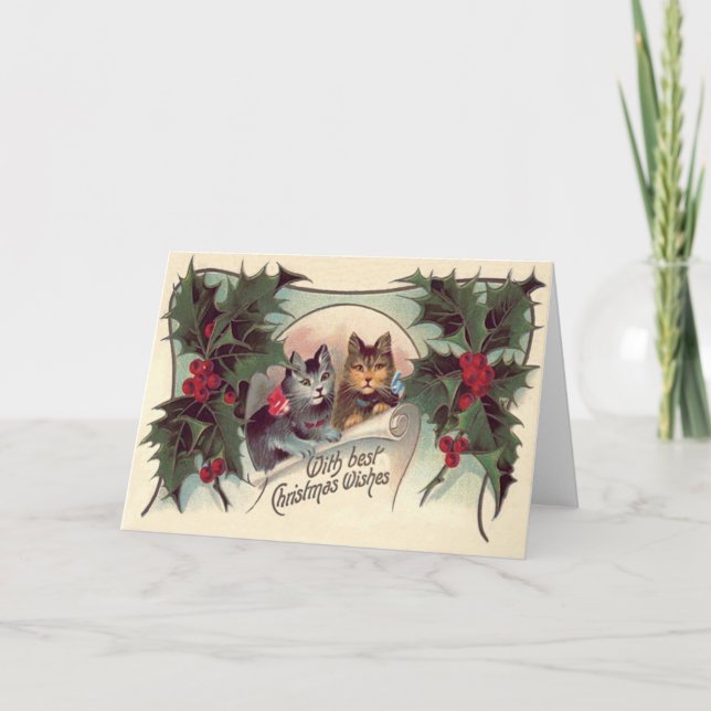 Cartão De Festividades Cat Kitten Holly (Frente)
