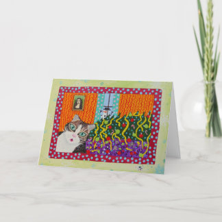 Cartão De Festividades Cat Knocks Over Christmas Tree Folk Art Card
