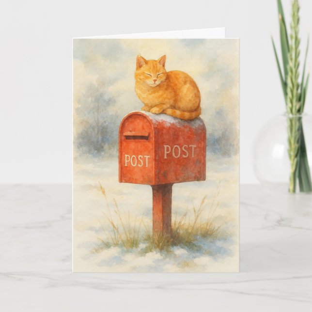 Cartão De Festividades Cat on a mailbox Xmas card  (Frente)