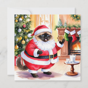 Cartão De Festividades Cat Papai Noel com pão Ginger