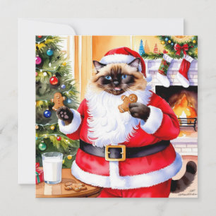 Cartão De Festividades Cat Papai Noel com pão Ginger