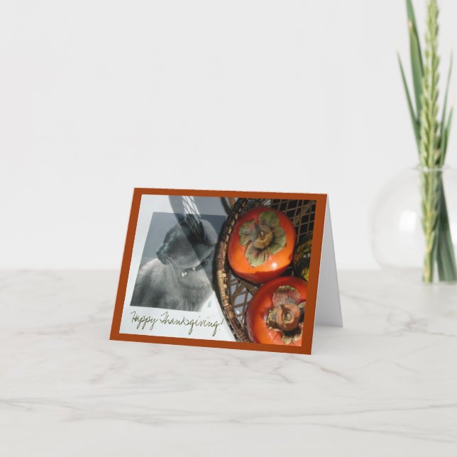 Cartão De Festividades Cat & Persimmons (Frente)
