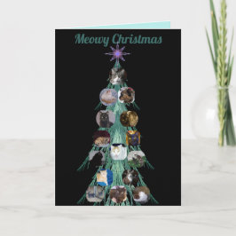 Cartão De Festividades Cat Photo Fractal Tree Black Folded Holiday Card