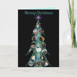 Cartão De Festividades Cat Photo Fractal Tree Black Folded Holiday Card